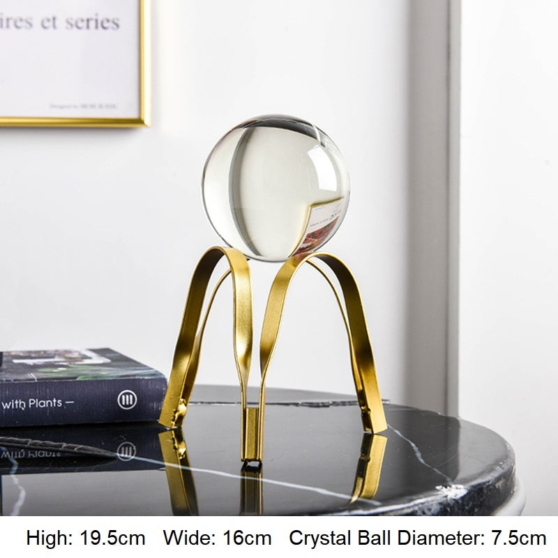 Golden Luxury Modern Metal Crystal Ball Crafts Ornament Living Room Home Decoration Accessories