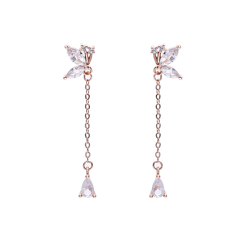 S925 Butterfly Zircon Tassel Earrings Women's Niche Exquisite Long Earrings Jewelry
